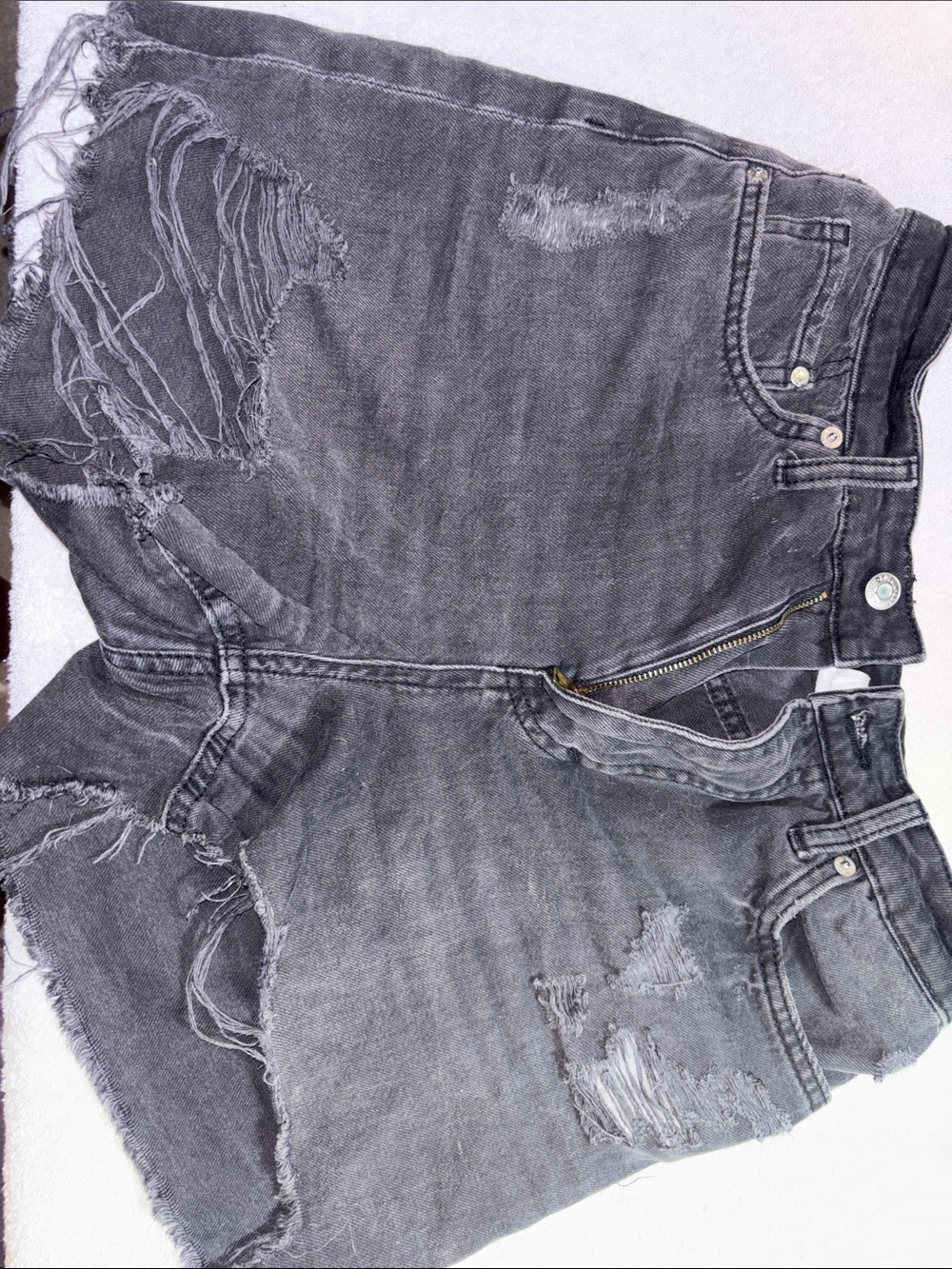 H&M Distressed Gray Denim Shorts - Frayed Hem